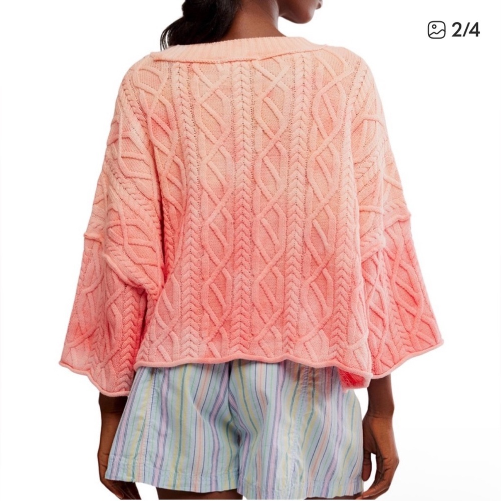 NWT Free People Washed Ashore cable stitch cotton sweater - color "Pink Rose” XS - Picture 2 of 5